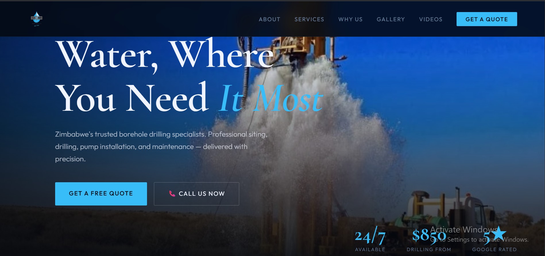 Ala Mode Boreholes website — borehole drilling Harare