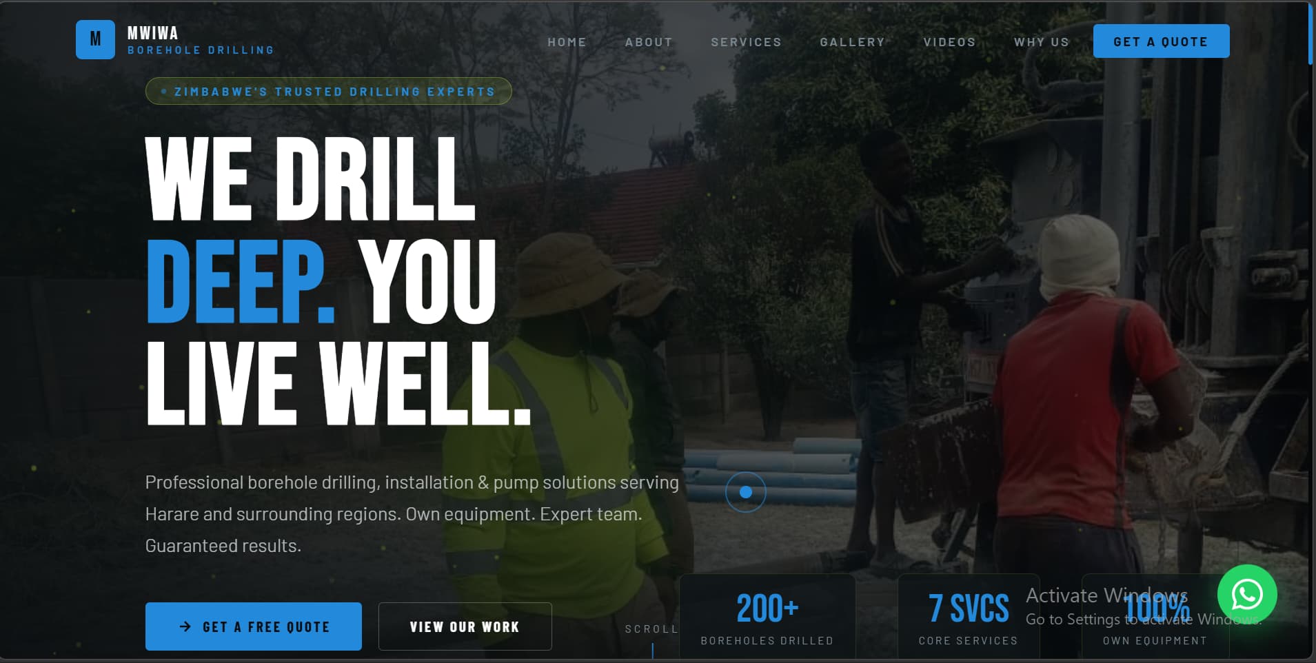 Mwiwa Borehole Drilling website screenshot