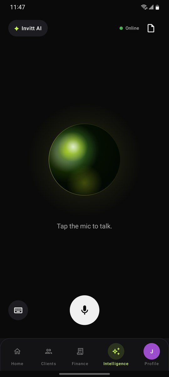 Invitt OS voice assistant, tap the mic to talk