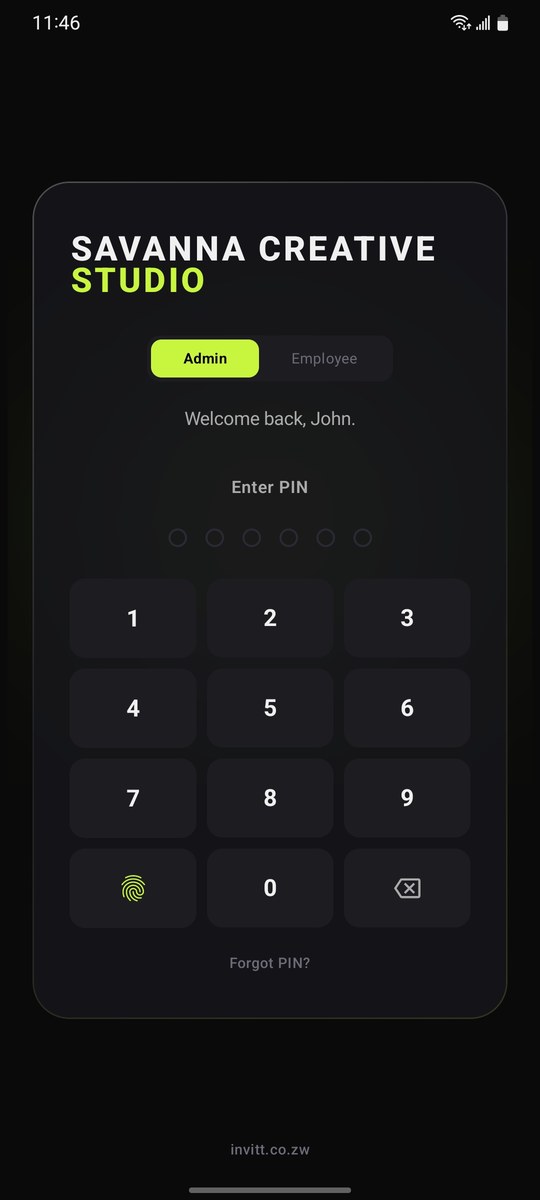Invitt OS PIN and fingerprint login with Admin and Employee tabs